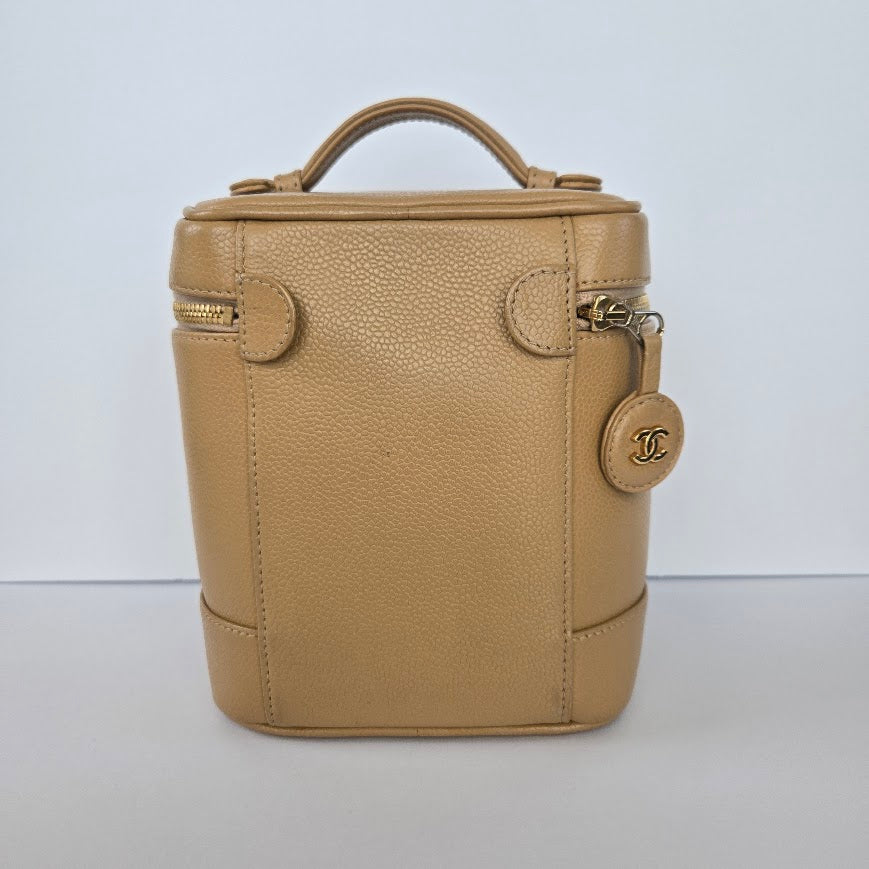 Chanel Vintage Beige Caviar Leather Vanity Bag