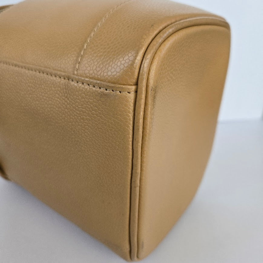 Chanel Vintage Beige Caviar Leather Vanity Bag