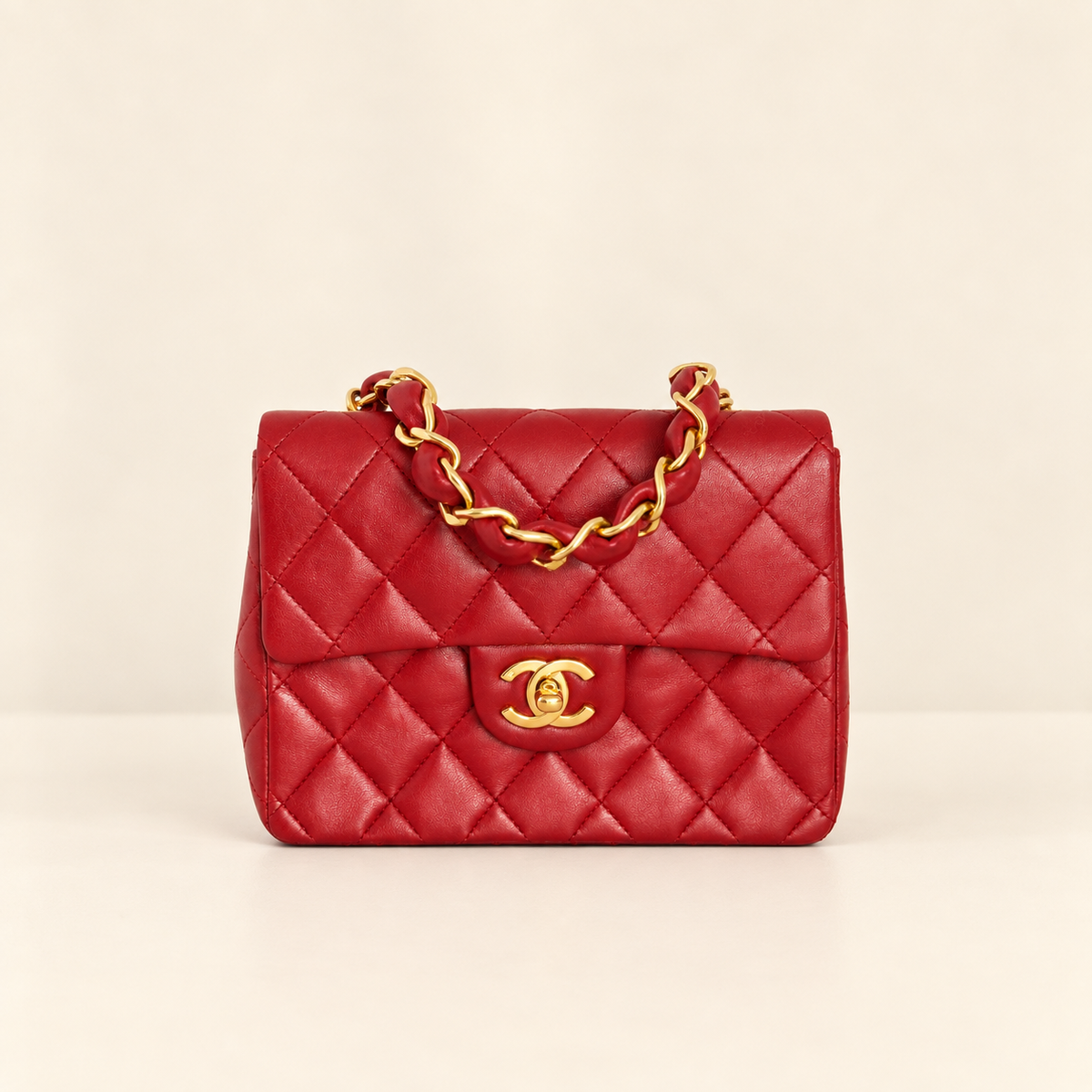 Chanel Vintage Red Quilted Lambskin Mini Flap Bag