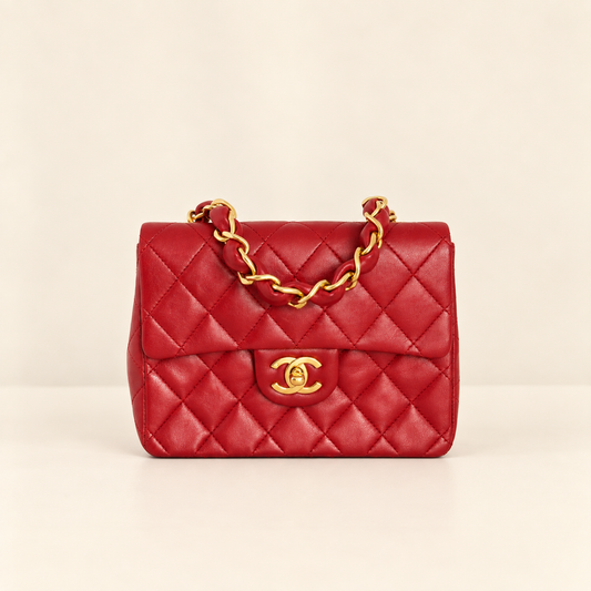 Chanel Vintage Red Quilted Lambskin Mini Flap Bag