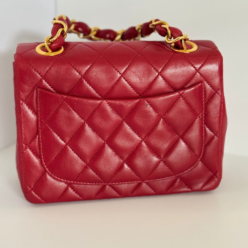 Chanel Vintage Red Quilted Lambskin Mini Flap Bag