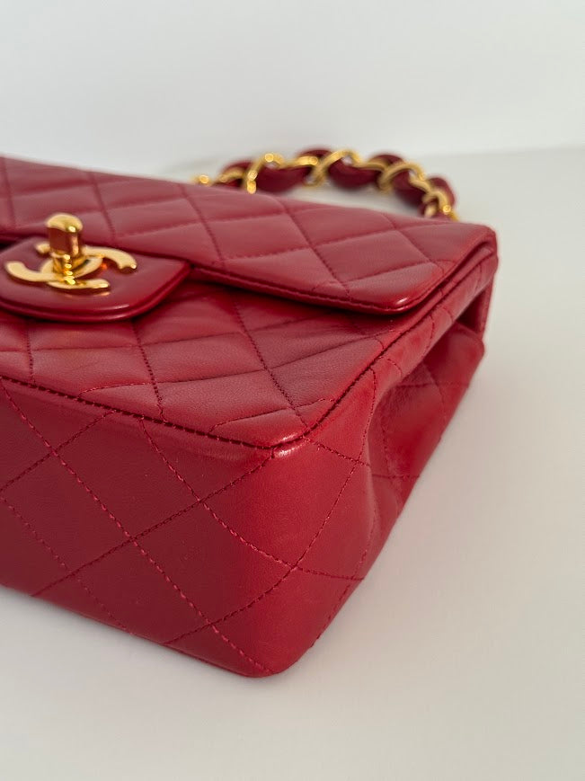 Chanel Vintage Red Quilted Lambskin Mini Flap Bag