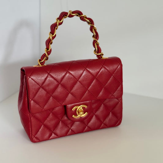 Chanel Vintage Red Quilted Lambskin Mini Flap Bag