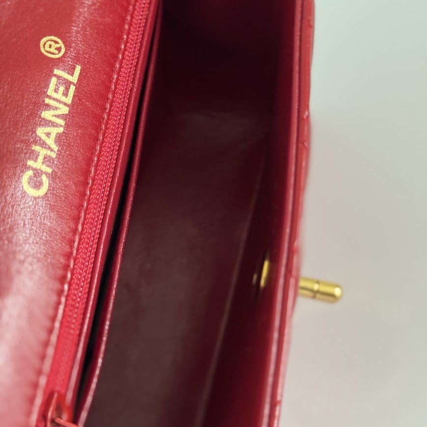 Chanel Vintage Red Quilted Lambskin Mini Flap Bag