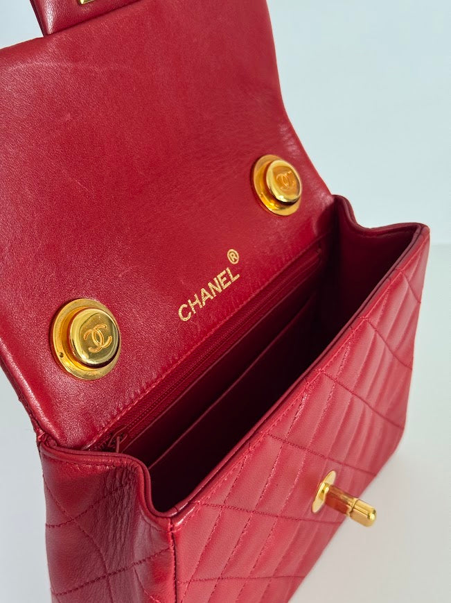 Chanel Vintage Red Quilted Lambskin Mini Flap Bag