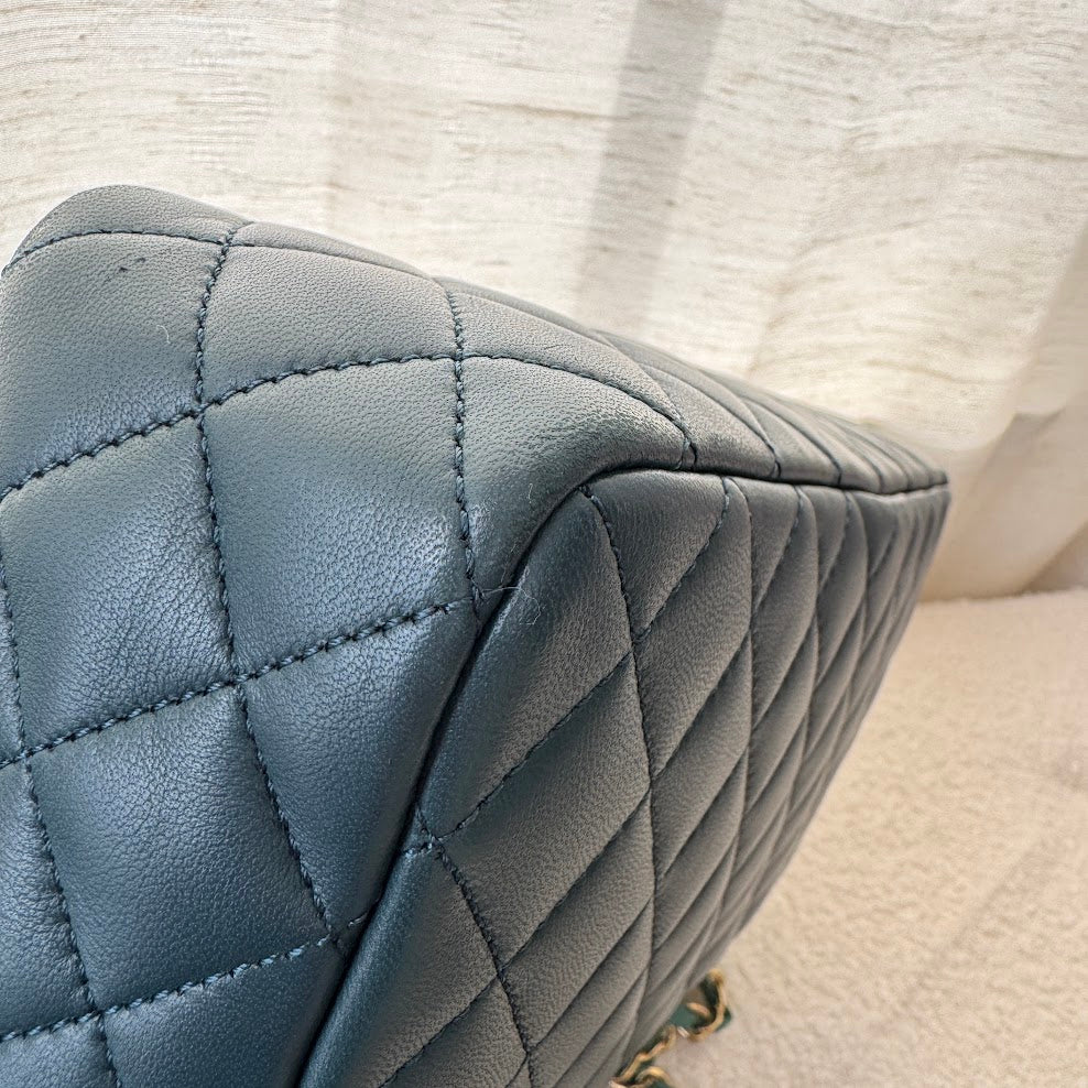CHANEL DARK GREEN & TURQUOISE QUILTED LAMBSKIN FLAP BAG