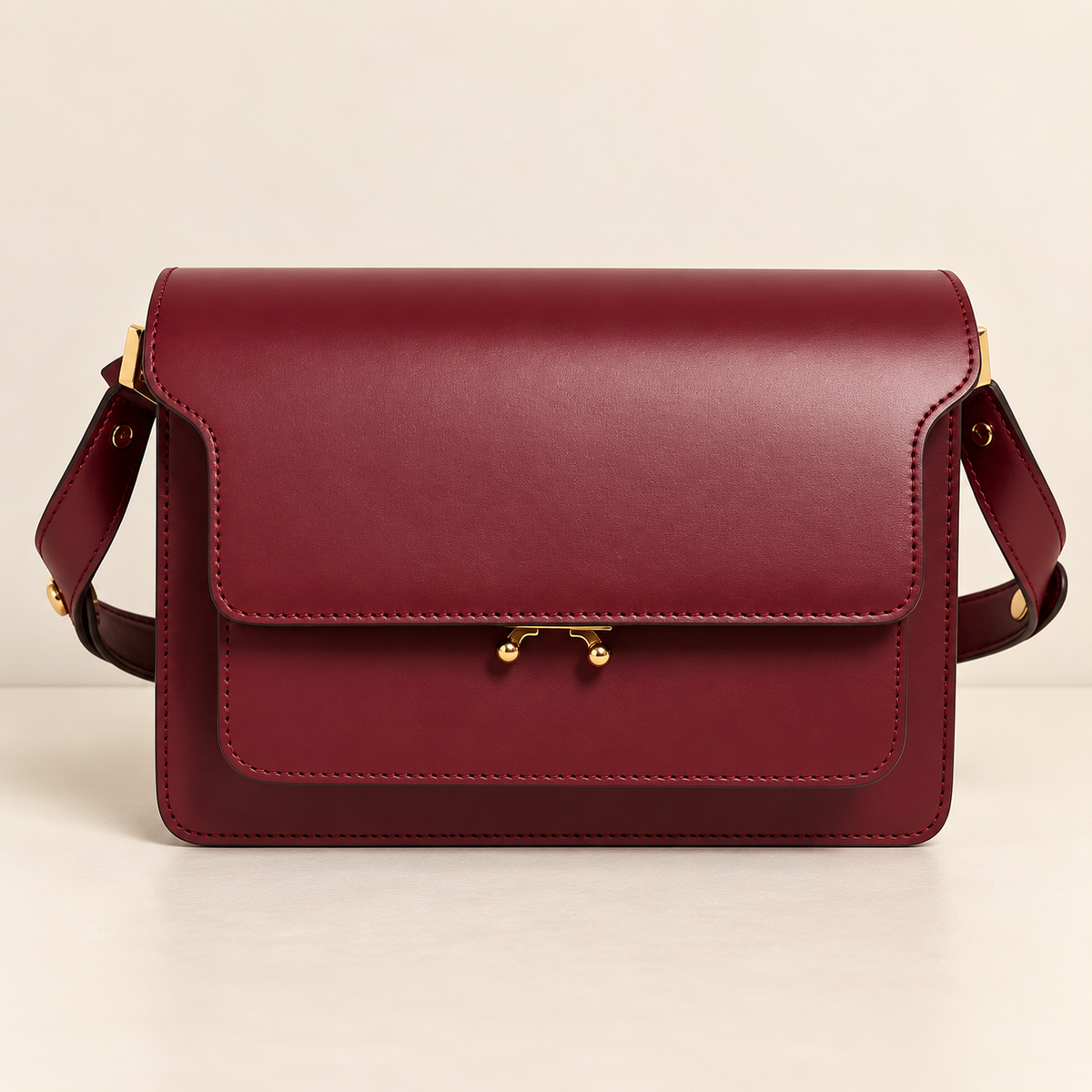 MARNI TRUNK BURGUNDY LEATHER SHOULDER BAG