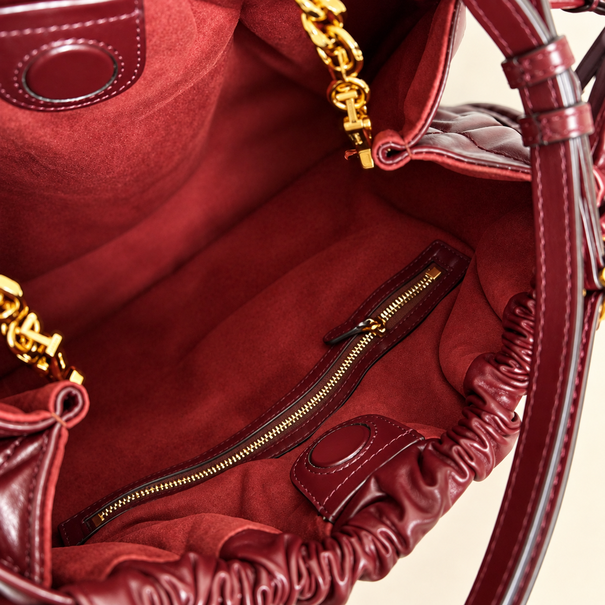 GUCCI DECO TOTE BAG MEDIUM BURGUNDY QUILTED LEATHER