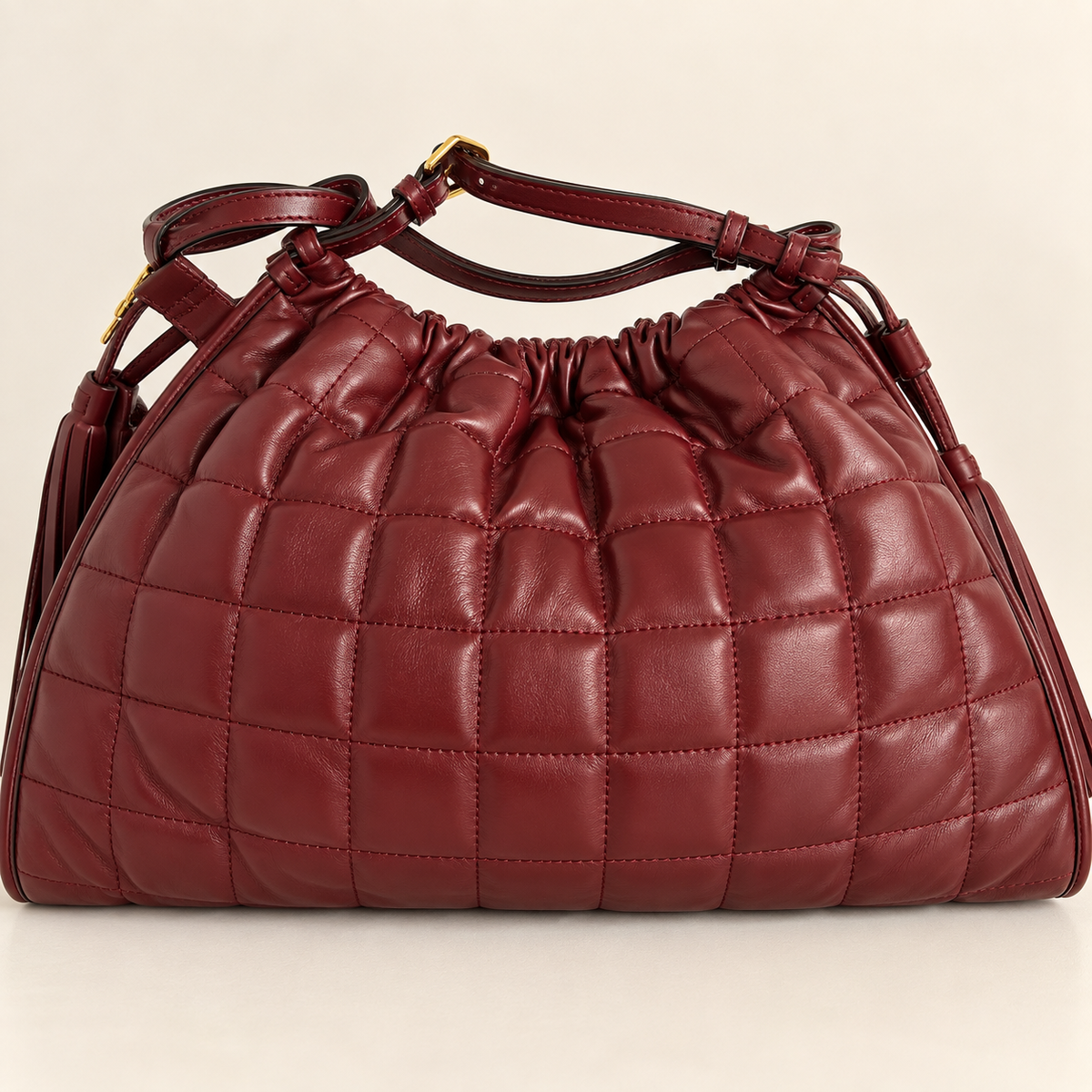 GUCCI DECO TOTE BAG MEDIUM BURGUNDY QUILTED LEATHER
