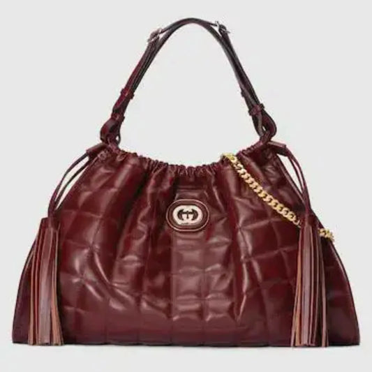 GUCCI DECO TOTE BAG MEDIUM BURGUNDY QUILTED LEATHER
