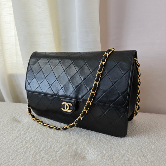 Chanel Vintage Black Quilted Leather Shoulder Bag